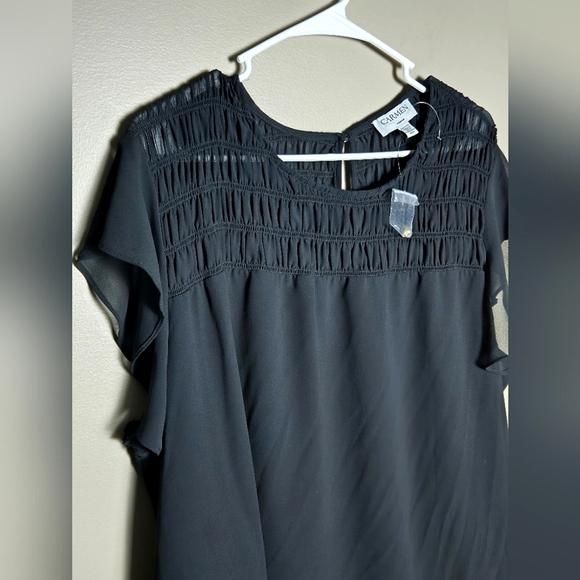 NWOT Women's Carmen Marc Valvo Black Flutter Sleeve Blouse, Size 2X - Picture 2 of 3